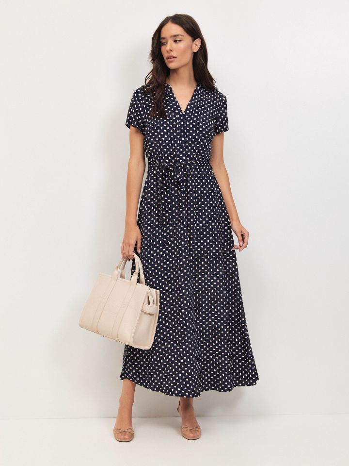 שמלה דפוס חגורה PROMO בצבע נייבי