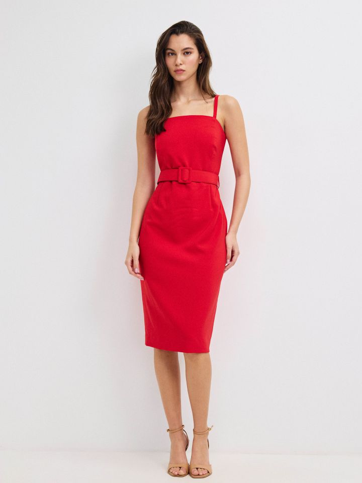 שמלה + חגורה בצבע אדום