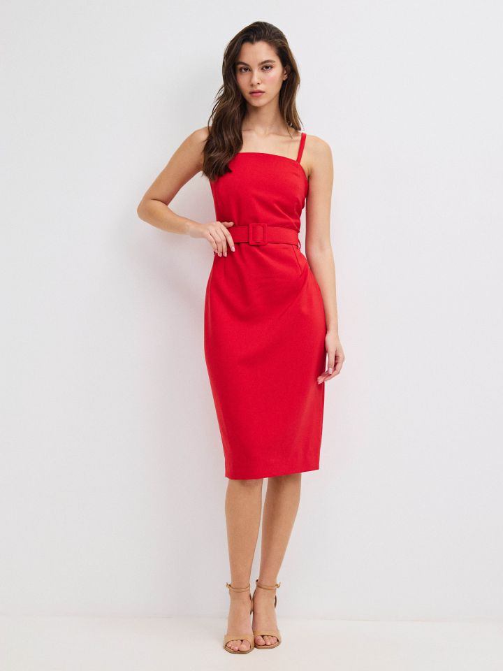 שמלה + חגורה בצבע אדום