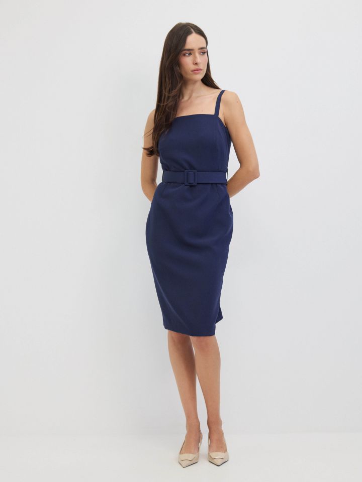 שמלה + חגורה בצבע נייבי