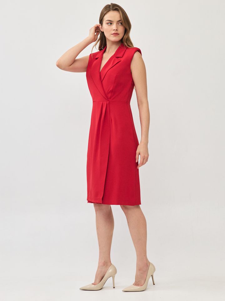 שמלה צוארון ROMI בצבע אדום