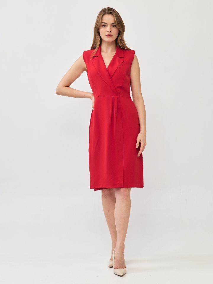 שמלה צוארון ROMI בצבע אדום