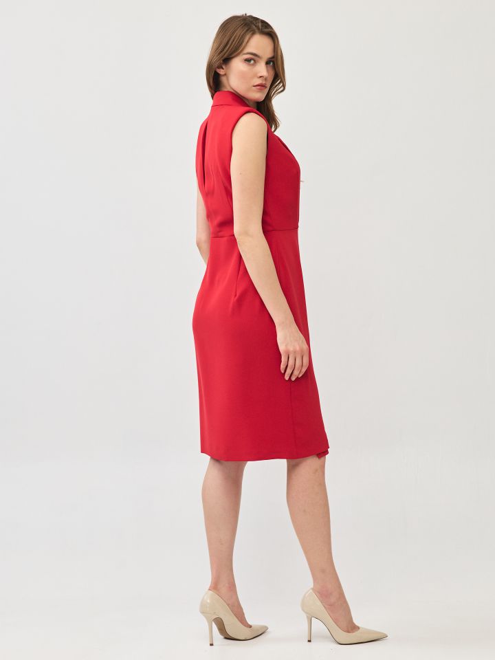 שמלה צוארון ROMI בצבע אדום