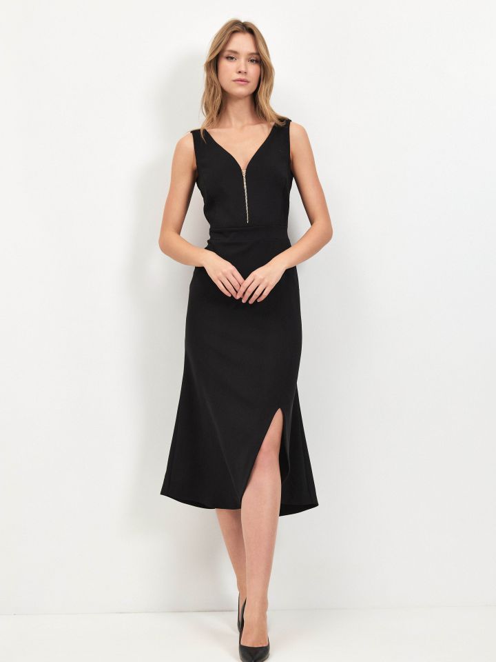 שמלה פתח רוכסן + שליץ בצבע שחור