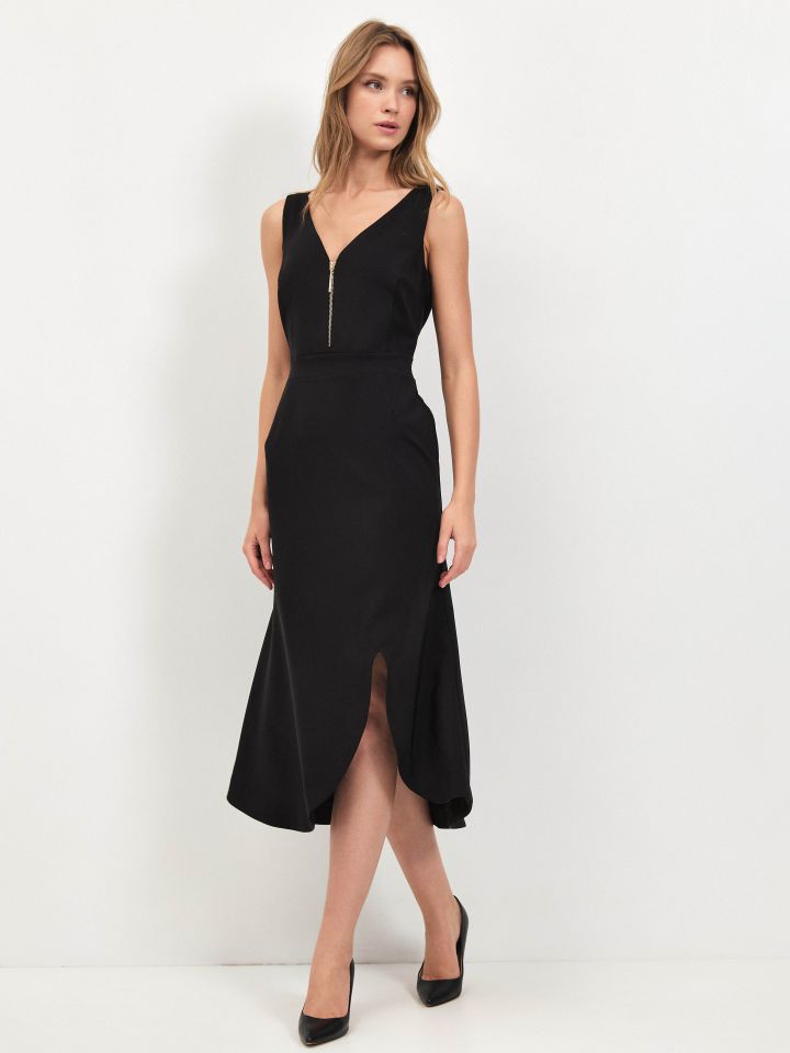 שמלה פתח רוכסן + שליץ בצבע שחור