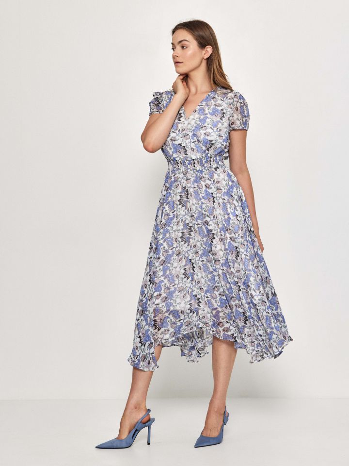 שמלה דפוס מעטפה חצי שרוול בצבע תכלת