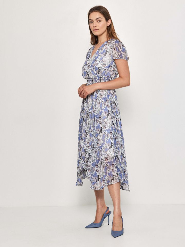 שמלה דפוס מעטפה חצי שרוול בצבע תכלת