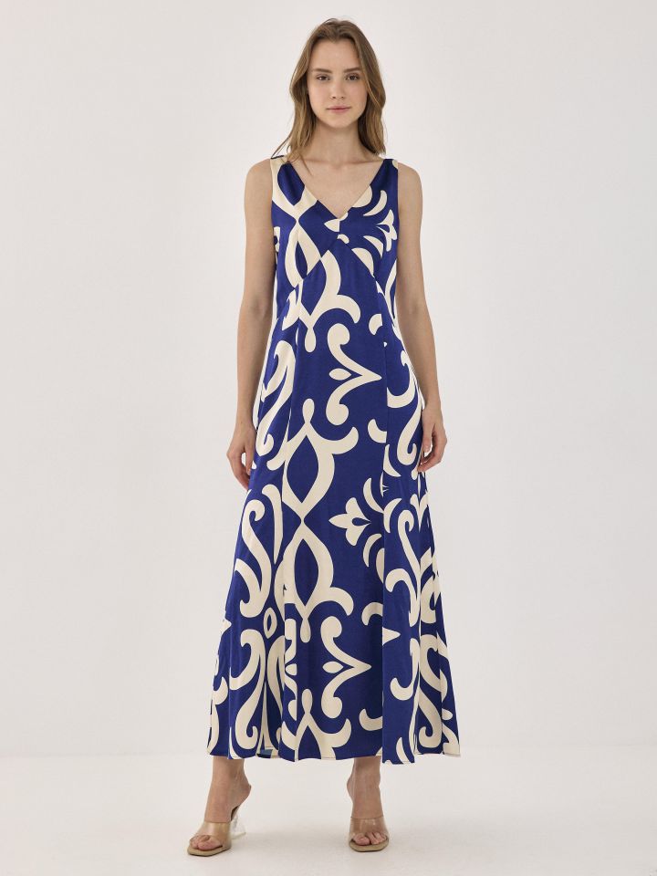 שמלה סטן מקסי בצבע כחול רויאל