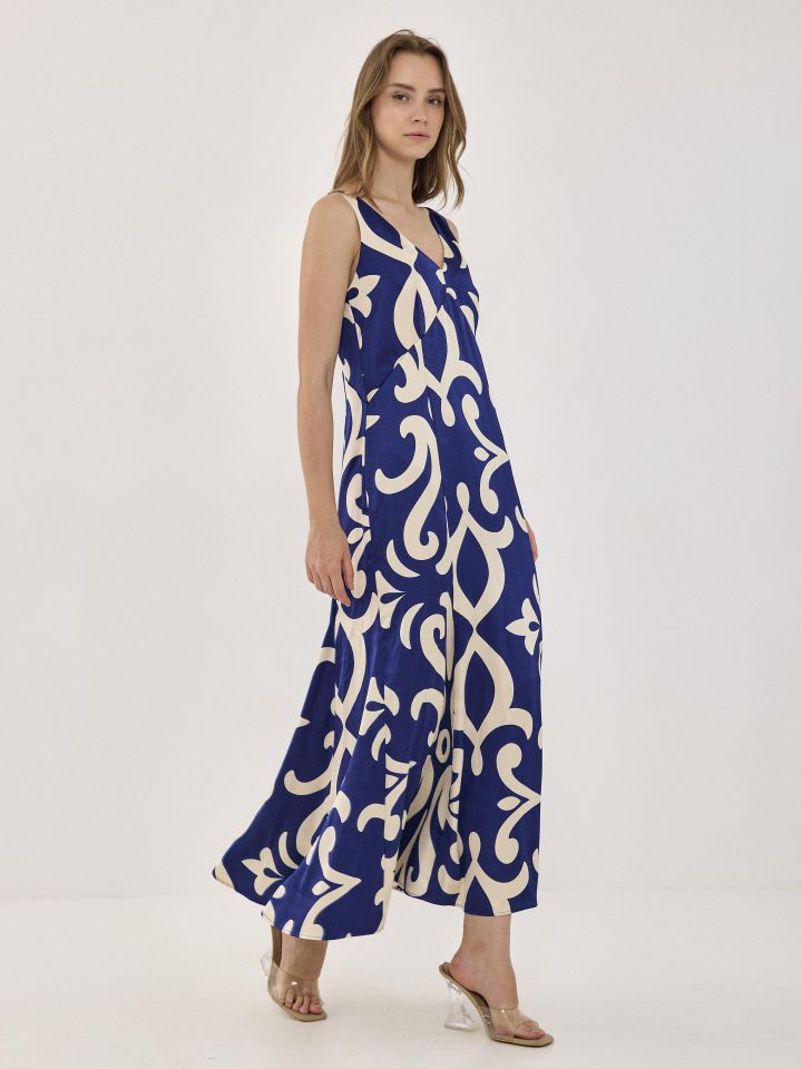 שמלה סטן מקסי בצבע כחול רויאל