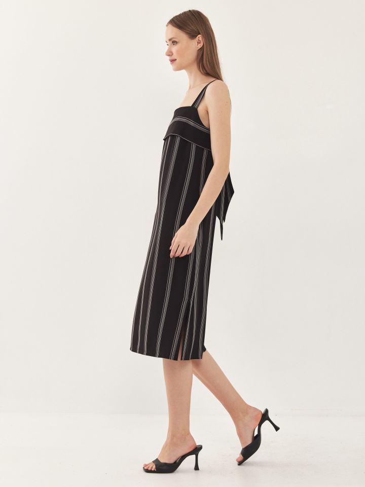 שמלה פסים קשירה מאחור בצבע שחור