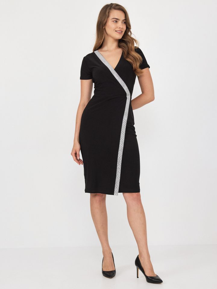 שמלה מעטפה דמוי יהלומים בצבע שחור לורקס