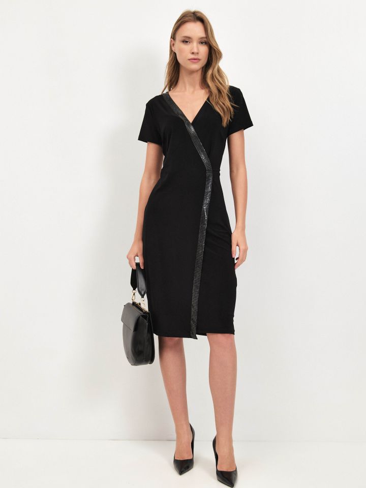 שמלה מעטפה דמוי יהלומים בצבע שחור