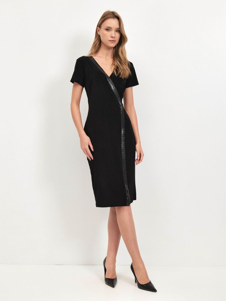 שמלה מעטפה דמוי יהלומים בצבע שחור