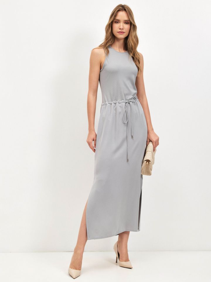 שמלה שילוב ריב PROMO בצבע אפור כסף