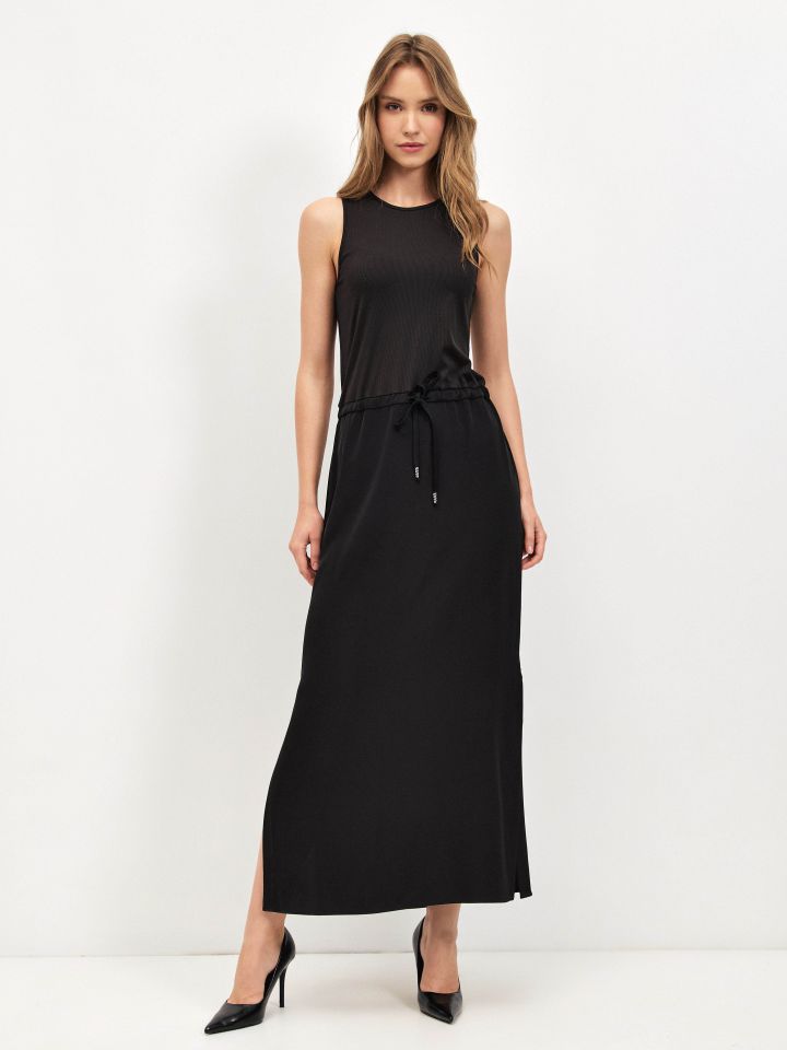 שמלה שילוב ריב PROMO בצבע שחור