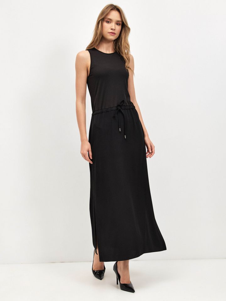 שמלה שילוב ריב PROMO בצבע שחור