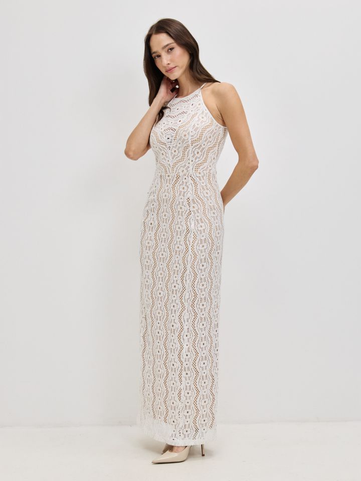 שמלה סריג קרושה בצבע אופוויט