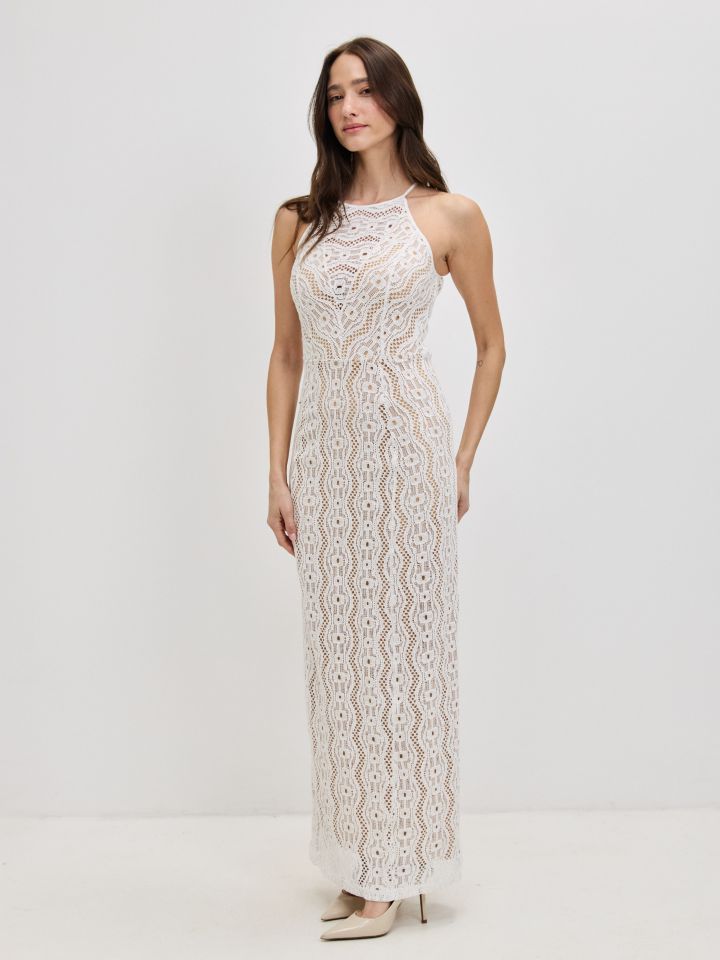 שמלה סריג קרושה בצבע אופוויט