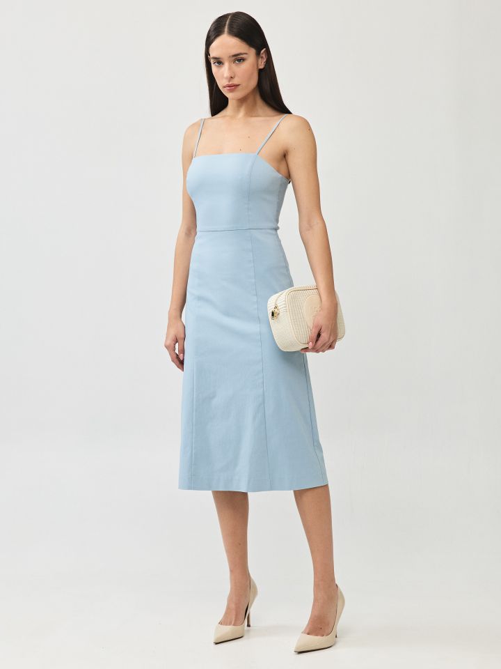 שמלה מראה פישתן כתפיות בצבע כחול מעושן