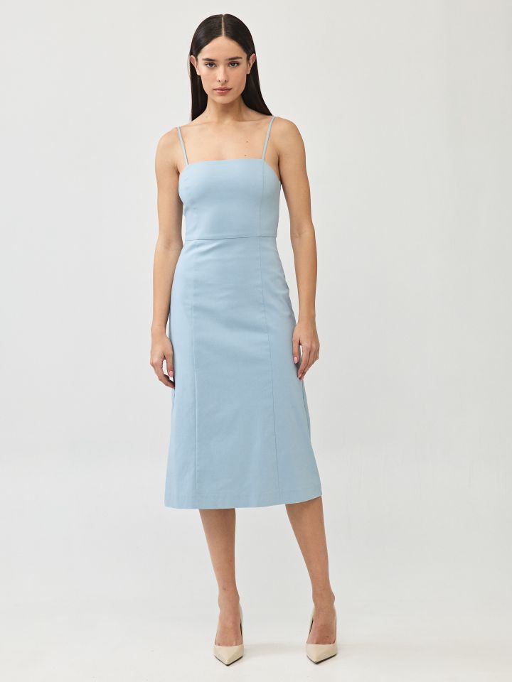 שמלה מראה פישתן כתפיות בצבע כחול מעושן