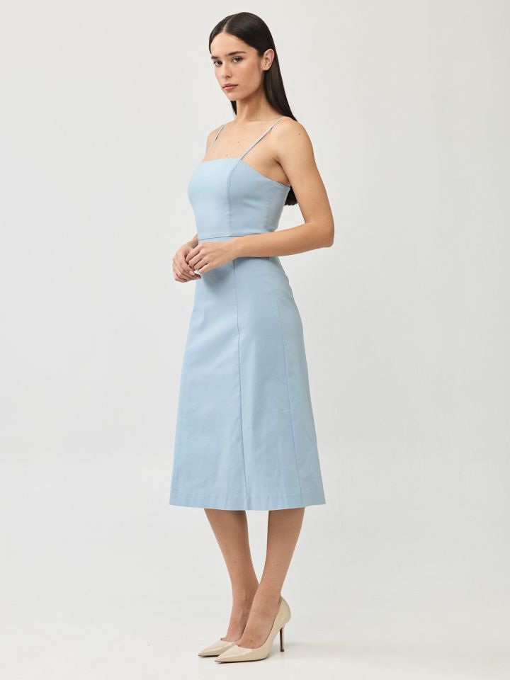 שמלה מראה פישתן כתפיות בצבע כחול מעושן