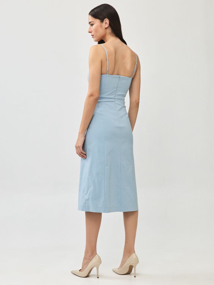 שמלה מראה פישתן כתפיות בצבע כחול מעושן