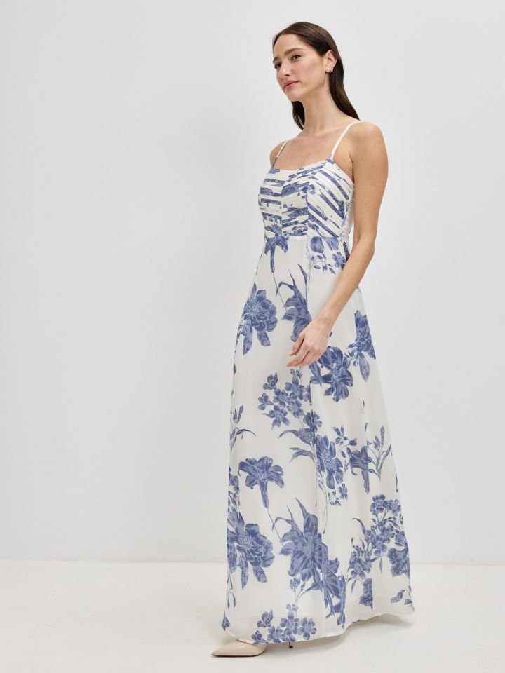 שמלה דפוס ROMI בצבע לבן /כחול