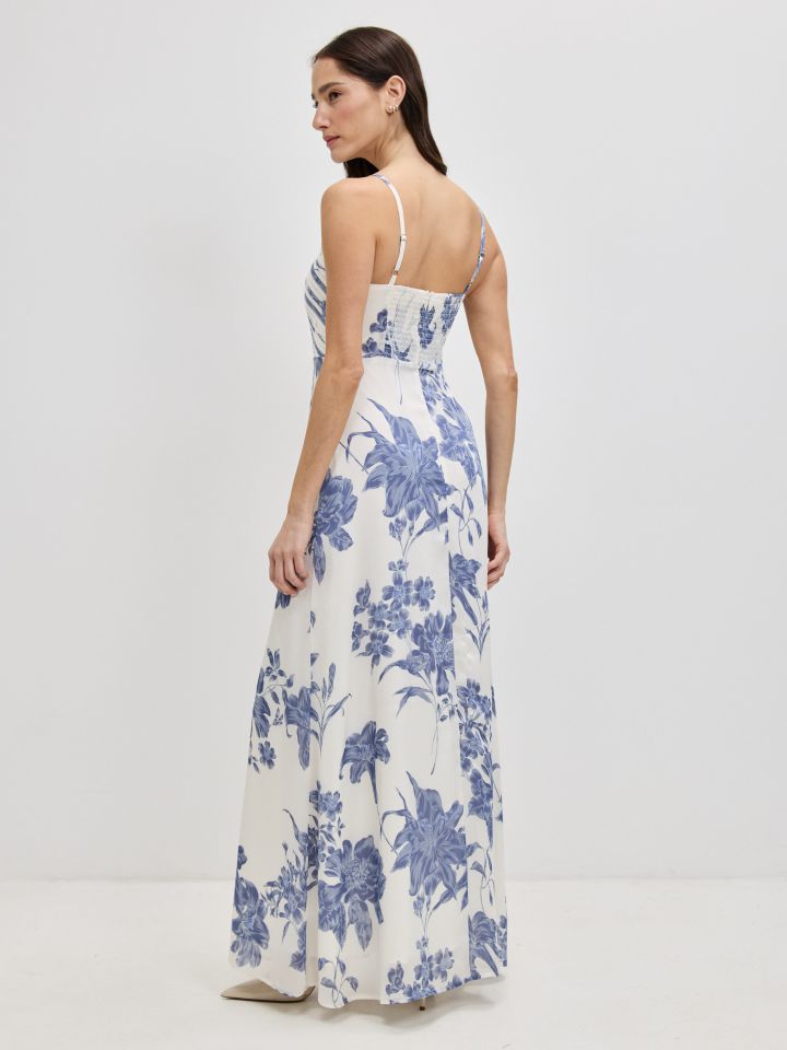 שמלה דפוס ROMI בצבע לבן /כחול