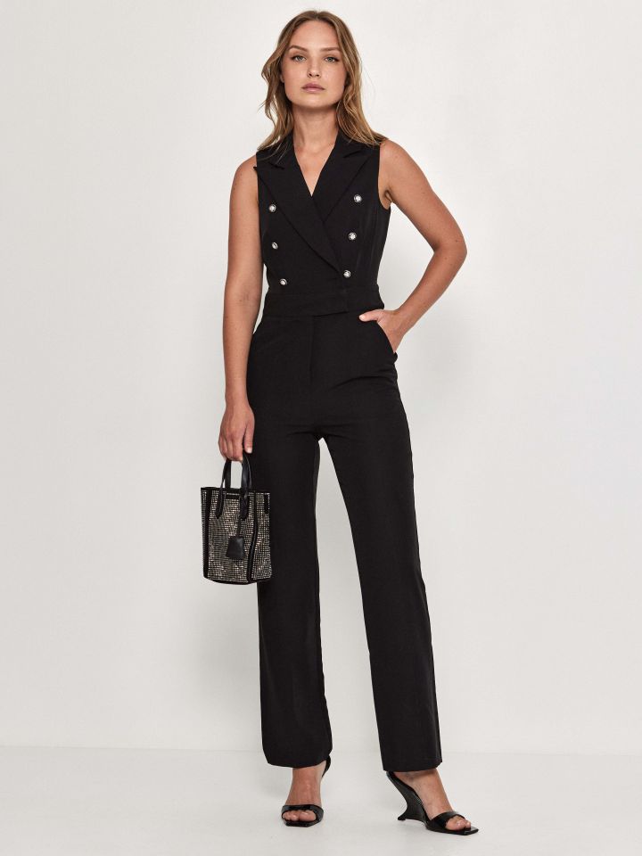 אוברול כפתורי זהב בצבע שחור