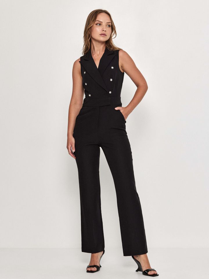 אוברול כפתורי זהב בצבע שחור