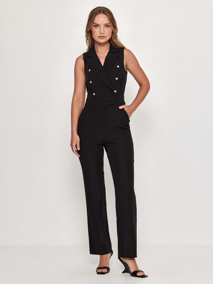 אוברול כפתורי זהב בצבע שחור