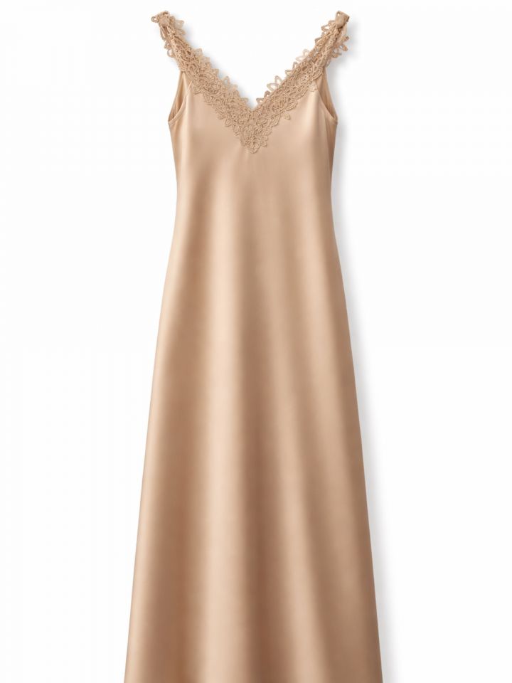 שמלה סטן שילוב קרושה בצבע מוקה