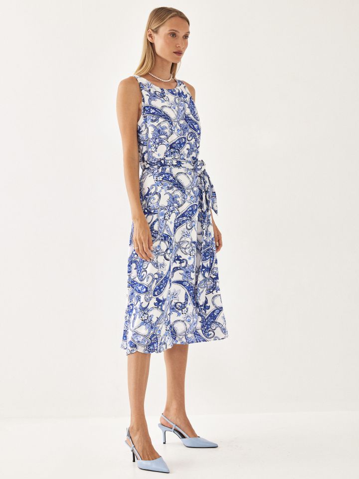 שמלה דפוס קלוש PROMO בצבע כחול/לבן