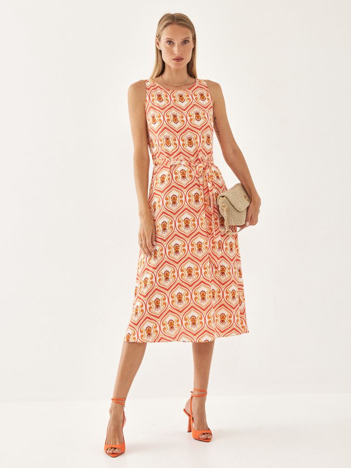 שמלה דפוס קלוש PROMO בצבע כתום