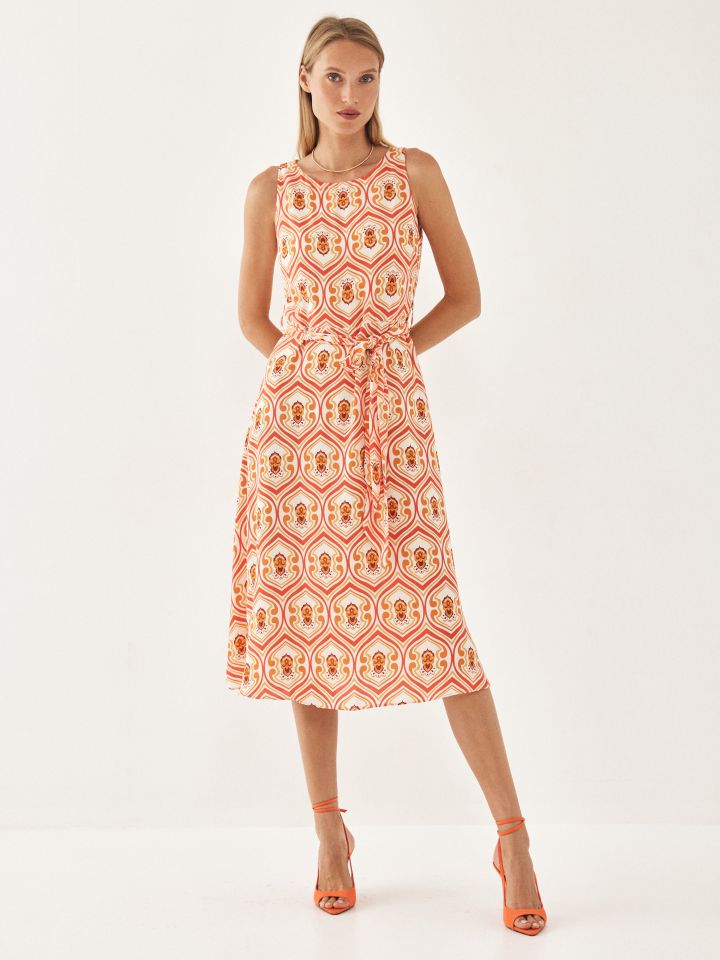 שמלה דפוס קלוש PROMO בצבע כתום