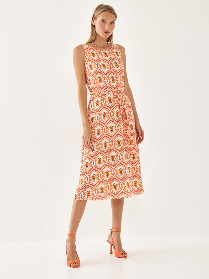 שמלה דפוס קלוש PROMO בצבע כתום