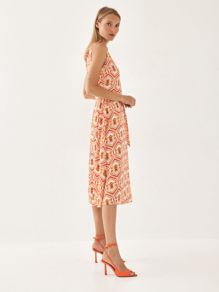 שמלה דפוס קלוש PROMO בצבע כתום