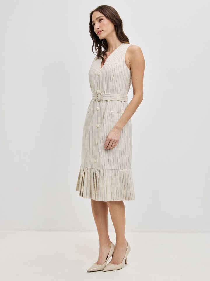 שמלה פסים + חגורה בצבע אופוויט