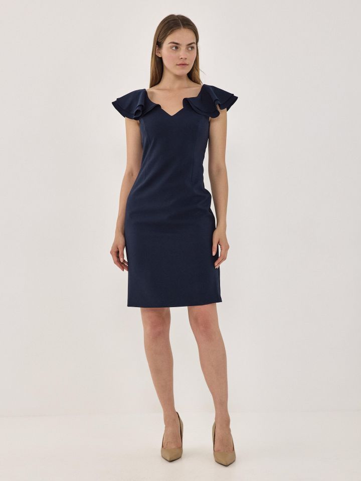 שמלה V שרוול וולן בצבע נייבי