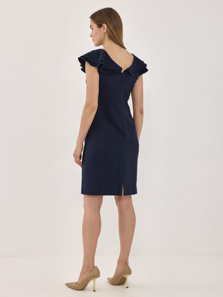 שמלה V שרוול וולן בצבע נייבי