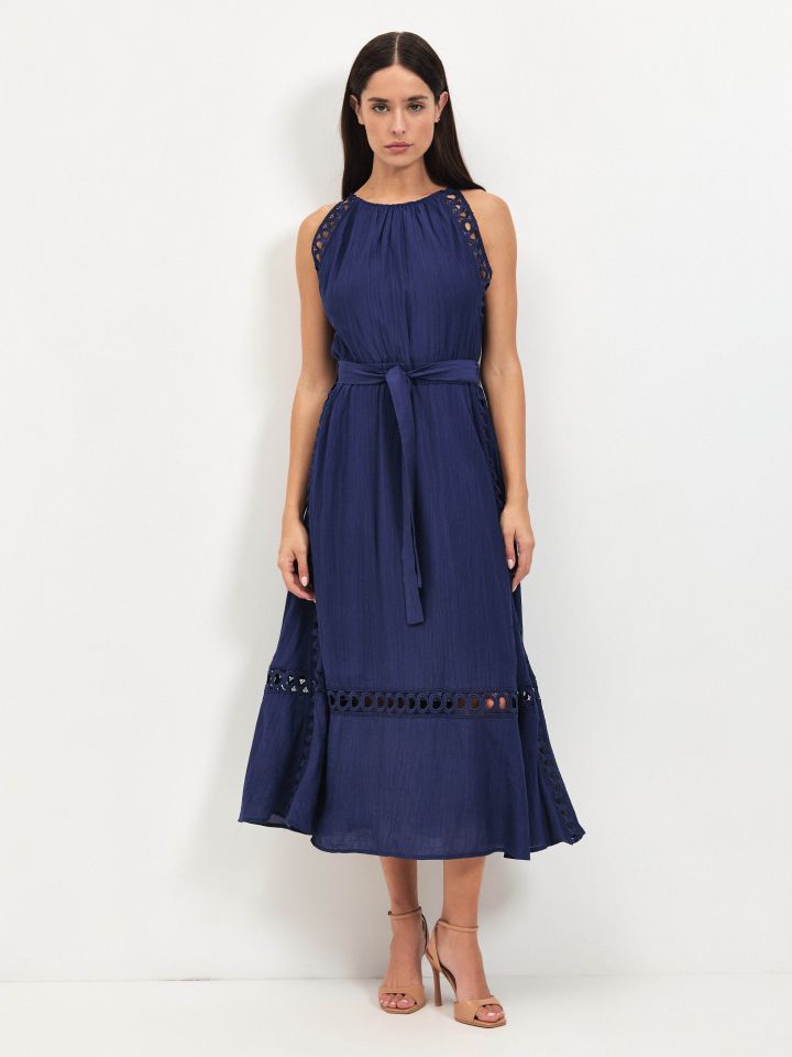 שמלה מראה פישתן שילוב קרושה בצבע כחול אינדיגו