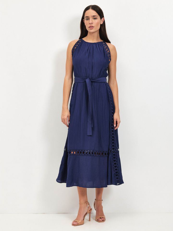 שמלה מראה פישתן שילוב קרושה בצבע כחול אינדיגו