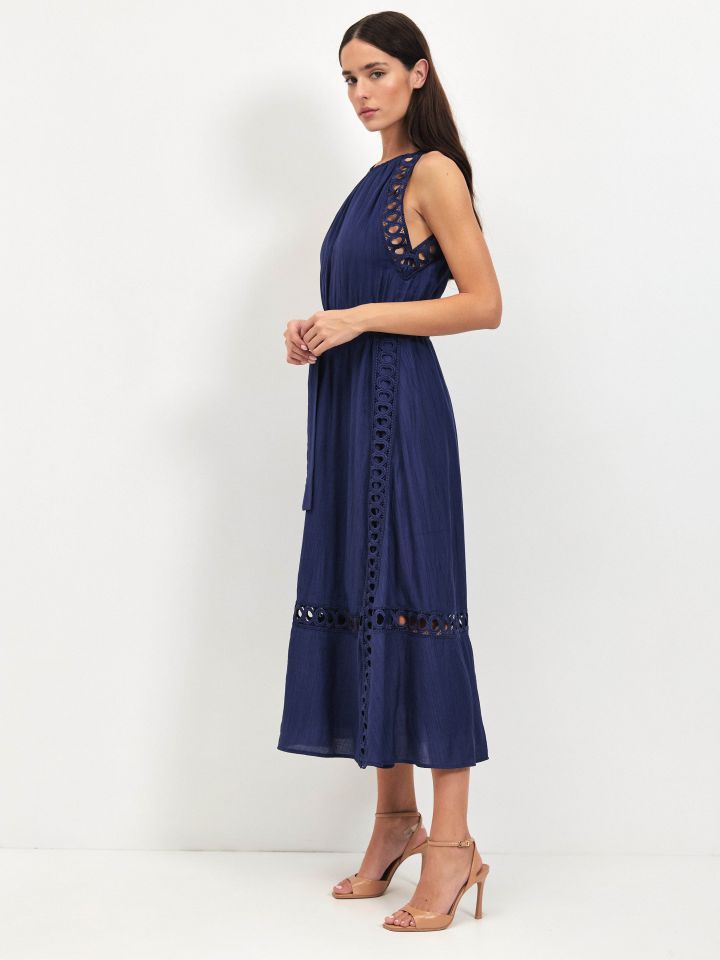 שמלה מראה פישתן שילוב קרושה בצבע כחול אינדיגו