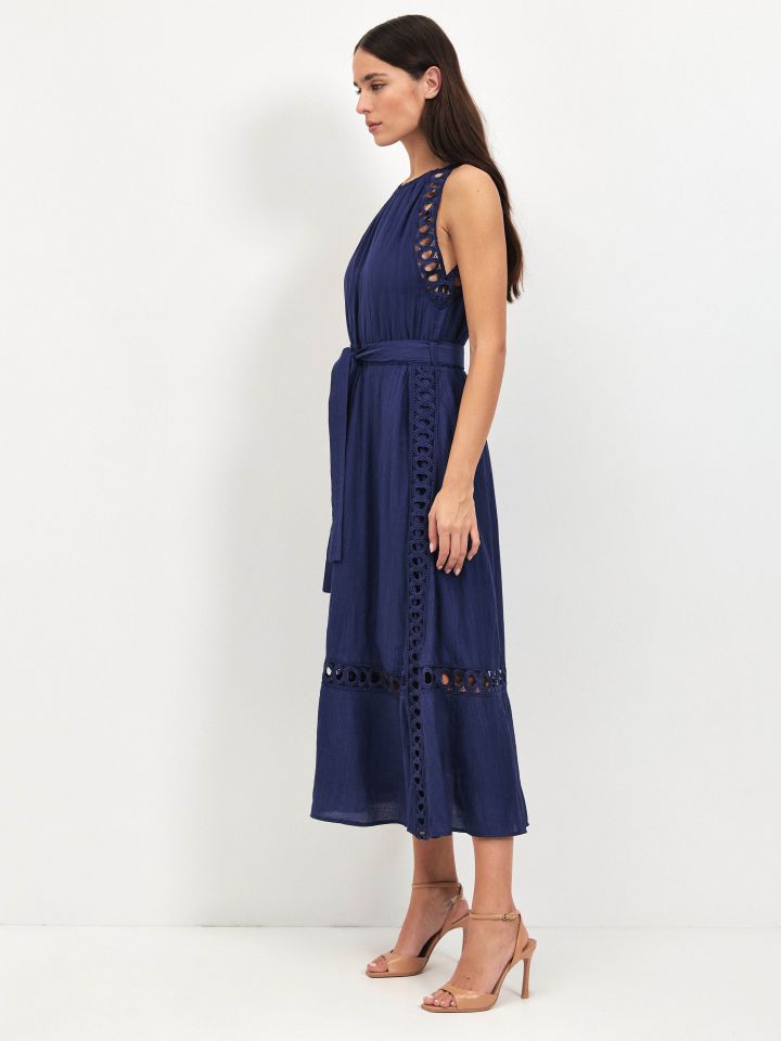 שמלה מראה פישתן שילוב קרושה בצבע כחול אינדיגו