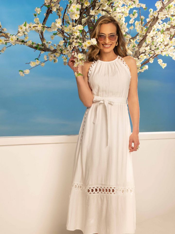 שמלה מראה פישתן שילוב קרושה בצבע שמנת