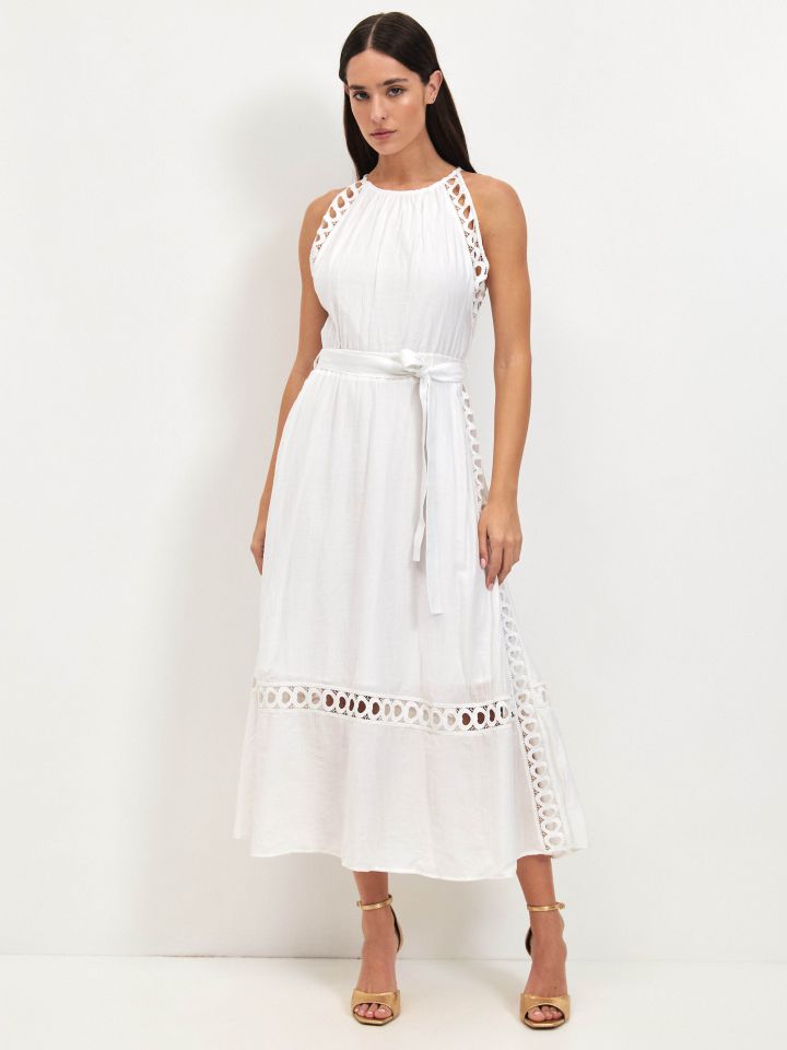 שמלה מראה פישתן שילוב קרושה בצבע שמנת