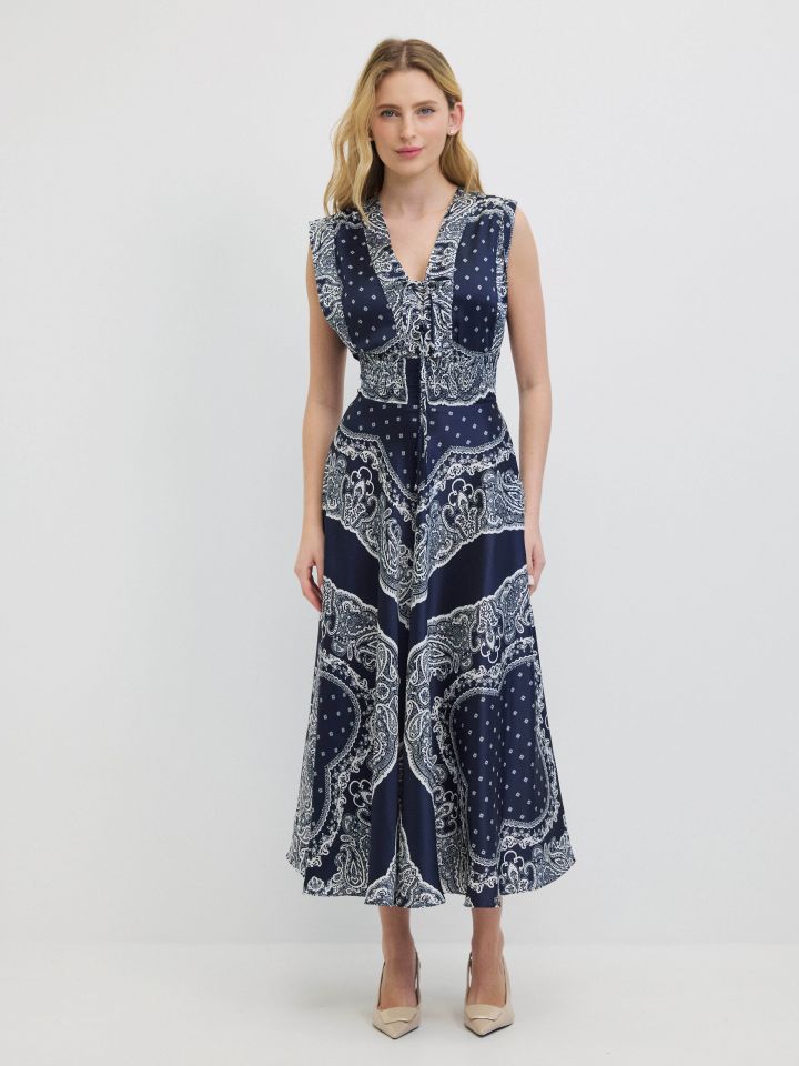 שמלה דפוס בורדורה בצבע נייבי