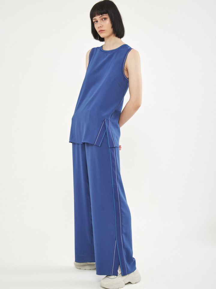 חליפת סטן שילוב ריבים בצבע כחול סקאי