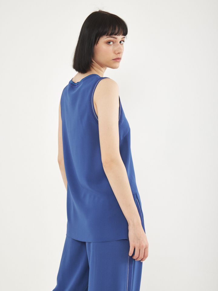 חליפת סטן שילוב ריבים בצבע כחול סקאי