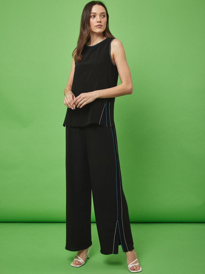 חליפת סטן שילוב ריבים בצבע שחור